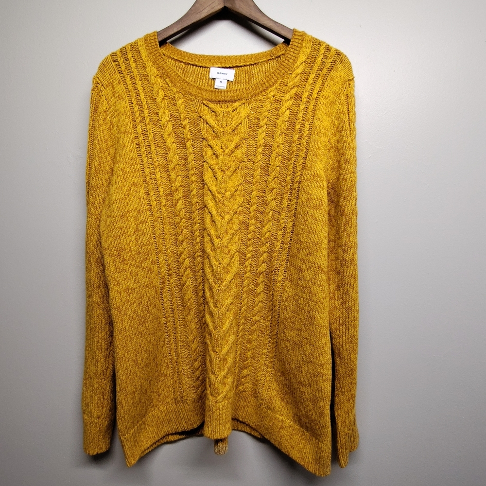 Old Navy Cable Knit Sweater Women Size XL Yellow Cotton Blend Long Sleeve Fall